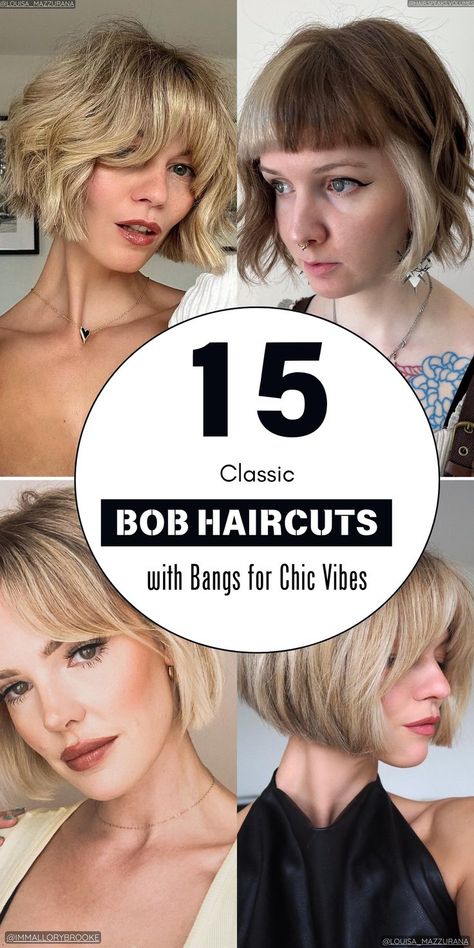 Bob with Bang Haircut Medium Bob With Bangs, Choppy Bob With Bangs, A Bob Haircut, Long Bob With Bangs, Haircuts To Try, Bob Haircuts With Bangs, Classic Bob Haircut, Layered Bob With Bangs, Trendy Bob