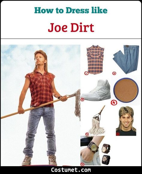 Joe Dirt Costume for Cosplay & Halloween 2021 Joe Dirt Party, Mullet Halloween Costume Ideas, Brandy Costume, Joe Dirt Costume, Blonde Mullet, Side Burns, Halloween Costumes 2014, Joe Dirt, Homemade Costume