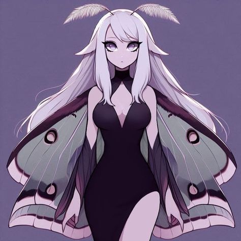 Luna Moth Character Design, Moth Girl Oc, Moth Character Art, Moth Vtuber, Luna Moth Dress, Mothman Makeup, Moth Girl Art, Moth Oc Art, White Luna Moth