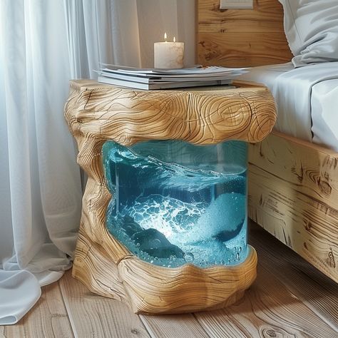 Ocean Dreams: Inspiring Ocean-Inspired Bedside Tables for Coastal Bedrooms Ocean Room Decor, Den Decor, Ocean Room, Bedside Table Design, Neutral Bedding, Light Colored Wood, Rustic Coastal, Coastal Living Rooms, Coastal Colors