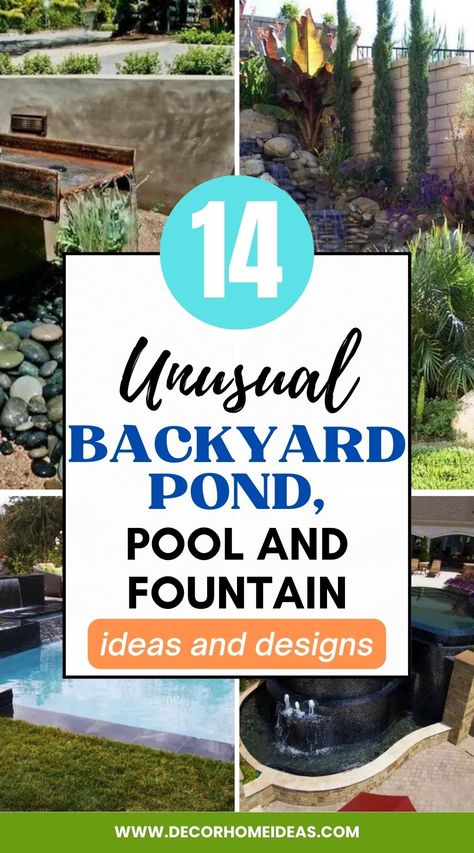 Create an outdoor oasis with these 14 unique backyard pond, pool, and fountain ideas. From waterfalls to DIY projects, find the perfect addition to your home. Backyard Pond Ideas Diy, Unique Water Features, Pond Fountain Ideas, Diy Small Pond Waterfall, Diy Outdoor Pond With Waterfall, Diy Pool Fountain, Outdoor Pond Ideas, Backyard Koi Pond With Waterfall, Backyard Ponds And Waterfalls