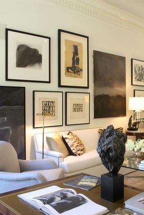 Black And White Art Wall, Abstract Art Gallery Wall, Gallery Wall Mixed Frames, Art Wall Office, Black Frame Gallery Wall, Gallery Wall Living Room Ideas, Modern Art Gallery Wall, Photo Art Wall, Black And White Gallery Wall