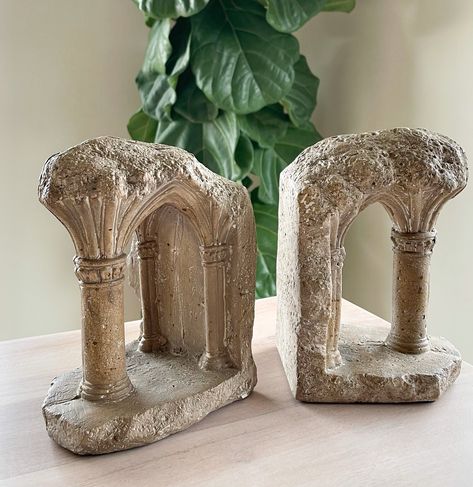 Column Bookends - Set of 2 - Sootheandsage.com Elvish Decor Home, Wizard Home Decor, Antique Knick Knacks, Bridgerton Interior Design, Hobbit Home Aesthetic, Secret Storage Ideas, Ceramic Bookends, Statue Decor, Book Ends