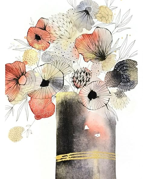 CeeCee on Instagram: “The result of an intense watercolor/doodle sesh. . . . #art #modernart #watercolor #watercolour #aquarelle #painting #watercolorpainting…” Doodle Floral, Watercolor Doodle, Canadian Smocking, Illustrator Artwork, Aquarelle Painting, Pottery Painting Designs, Watercolour Inspiration, Watercolor Projects, Abstract Watercolor Art