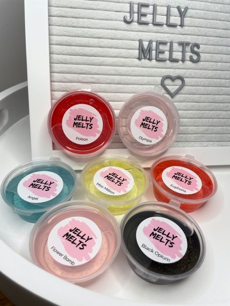 Our Jelly Melts (gel wax melts) are mess free, highly scented & longer lasting than traditional wax melts #waxmelts #jellymelts #gelwaxmelts #perfume #homescents Gel Melts Diy, How To Make Gel Melts, Silicone Wax Melt Molds, Jelly Wax Melts Diy, Jelly Wax Melts, Gel Wax Melts, Back Rounds, Wax Melt Ideas, Jelly Candles