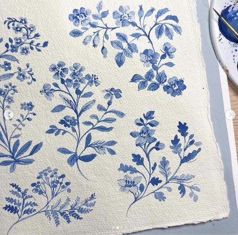 Clare Therese, Illustration Botanique, Keramik Design, Blue Watercolor, Pottery Painting, Art Plastique, Delft, Floral Painting, Painting Inspiration