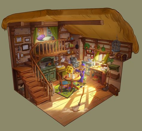 ArtStation - Wizard Home Wizard Apprentice, Wizard Room, Props Illustration, Living In The Forest, How To Do Magic, Wizard House, Interior Concept Art, Sketchbook Layout, Vis Dev