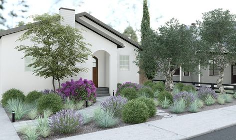 Examples of Yardzen designs — Yardzen | Online Landscape Design Online Landscape Design, Spanish Bungalow, Outdoor Space Design, Front Yard Design, Front Landscaping, Home Landscaping, Yard Design, House Landscape, Front Garden