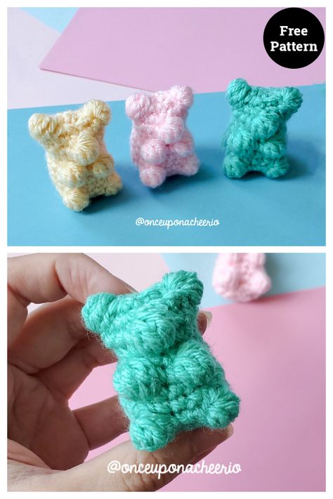 Gummy Bear Amigurumi Free Crochet Pattern Gummy Bear Free Crochet Pattern, Low Sew Crochet Amigurumi Free Pattern, Crochet Gummy Bear Pattern Free, Crochet Gummy Bear Pattern, Gummy Bear Crochet Pattern, Crochet Gummy Bear, Bear Patterns Free, Jelly Bears, Crochet Spring