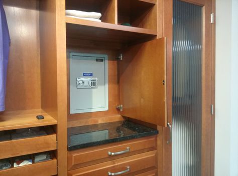 Help dad feel like #007 with this built-in safe behind his closet mirror! Closet Safe, Safe Lockers, Hidden Closet, Small Safe, Ideas Closet, Locker Designs, Hidden Safe, Creative Closets, Walking Closet