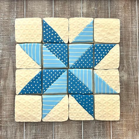 Rectangle Royal Icing Cookies, Quilt Cookies Decorated, Quilt Sugar Cookies, Quilting Cookies Decorated, I Quit Cookies Decorated, Quilt Block Cookies Decorated, Icing Design, Cookie Frosting, 80th Birthday