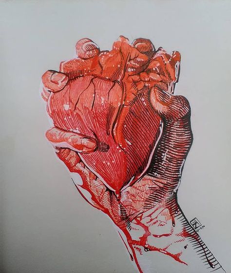 Hand Squeezing Heart, Squeezing Heart, Heart Dripping, Dripping Blood, Very Dark Blue, Black Ocean, Heart Drawing, Heart Painting, Human Heart