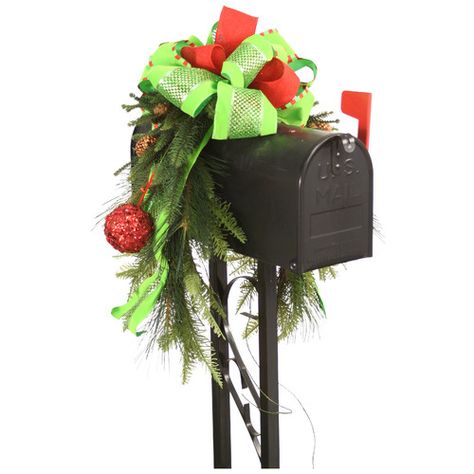 Found it at Wayfair - Mailbox Saddle Pine and Fir Boughs Sequined Ornaments and Ribbon Mailbox Saddle, Mailbox Garland, Jeweled Ornaments, Mailbox Swag, Greenery Plants, Jewel Ornaments, Mailbox Decor, Mailbox Cover, Contract Design