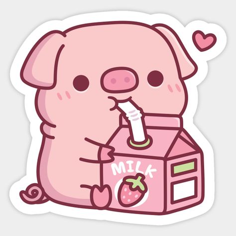 A doodle of a cute little pink pig that is drinking and loving strawberry milk. For pig and strawberry milk lovers! ♥ -- Choose from our vast selection of stickers to match with your favorite design to make the perfect customized sticker/decal. Perfect to put on water bottles, laptops, hard hats, and car windows. Everything from favorite TV show stickers to funny stickers. For men, women, boys, and girls. Cute Pig Sticker, Cute Pink Stickers, Cute Funny Stickers, Kawaii Animal Stickers, Vibe Stickers, Milk Sticker, Stickers To Make, Pig Cute, Animals Stickers