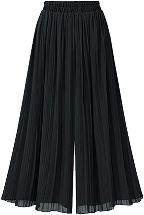 chouyatou Women's Elastic Waist A-Line Pleated Chiffon Cropped Wide Leg Pants Culottes (X-Large, Black) at Amazon Women’s Clothing store Chiffon Pants, Cropped Wide Leg Pants, Pleated Chiffon, Flowy Pants, Next Fashion, Casual Design, Loose Pants, Type Of Pants, Look Cool