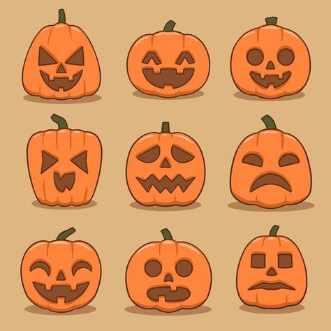 Colección de calabazas de halloween dibu... | Free Vector #Freepik #freevector Calavasa Halloween, Ideas De Calabazas Halloween, Halloween Pumpkins Drawing, Pumpkin Drawing Halloween, Pumpkin Face Ideas, Cute Pumpkin Drawing, Pumpkin Draw, Pumpkin Faces Ideas, Halloween Pumpkin Drawing