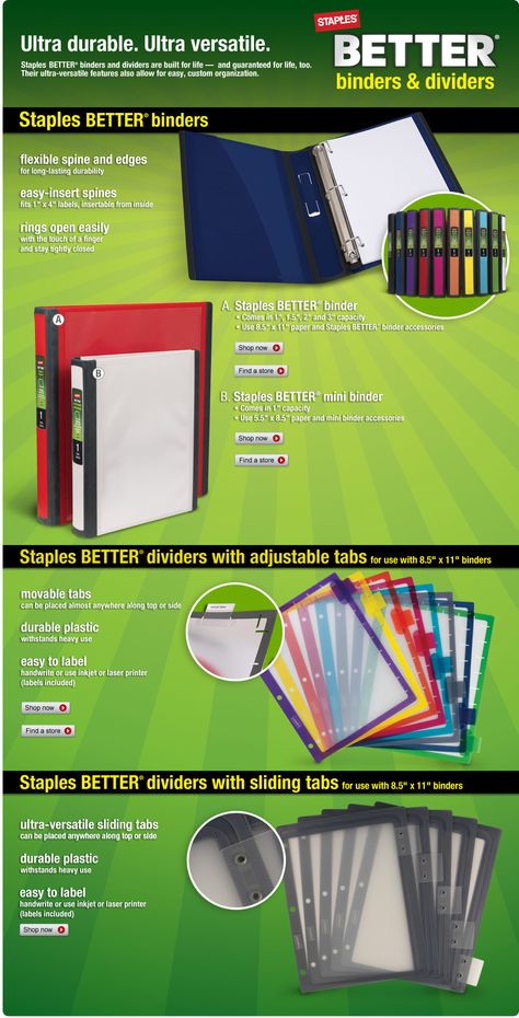 Staples® Better® Binders and Dividers Binder Accessories, Binder Dividers, Mini Binder, Binder Organization, Homeschool Organization, Home Management, Professional Organizer, School Organization, Stationery Pens