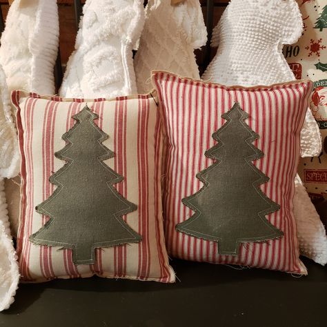 "Christmas Tree Pillow Each pillow is approx. 10.5\" tall x 8\" wide  These would be great small pillow for your entryway bench or maybe in your hutch." Christmas Truck Decor, Christmas Pillows Diy, Truck Decor, Trees Fabric, Bench Pillow, Fabric Christmas Trees, Christmas Tree Pillow, Farmhouse Christmas Tree, Pillow Christmas