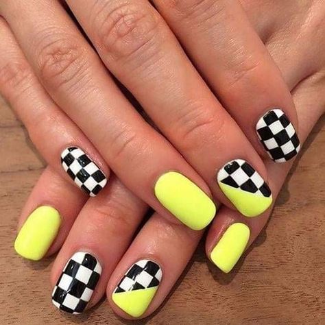 Nascar Nails, Checker Nails, Racing Nails, Flag Nails, Checkered Nails, Neon Acrylic Nails, Western Nails, Glitter Nails Acrylic, Neon Nails