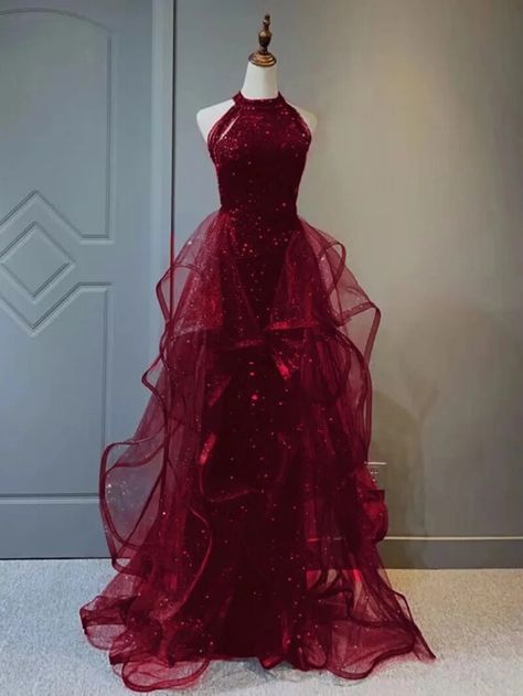 Sequin Evening Gowns, Tulle Maxi Dress, Formal Parties, Tulle Sleeves, Red Evening Dress, A Line Prom Dresses, فستان سهرة, Red Sequin, Dress Inspiration