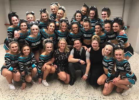 Great White Sharks - | Instagram @csgreatwhites Great White Sharks Cheer Uniforms, White And Blue Cheer Uniforms, Stingrays Cheer, Great White Sharks Cheer, Great White Sharks Cheer 2022, Cheer Athletics Cheetahs, Cheerleading Workouts, Cheer Flyer, Cheer Dance Routines