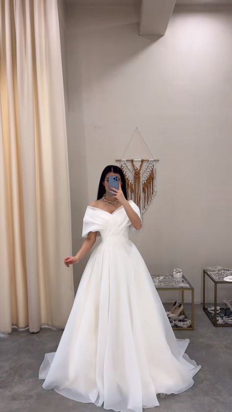 White Off-shoulder Vintage Dress, Vintage White Off-shoulder Dress, White Silk Wedding Dress Off The Shoulder, Satin Off The Shoulder Wedding Dress Ballgown, 80s Off The Shoulder Wedding Dress, Fishtail Wedding Dress, Dress And Sneakers Outfit, Homemade Dress, Timeless Wedding Dress