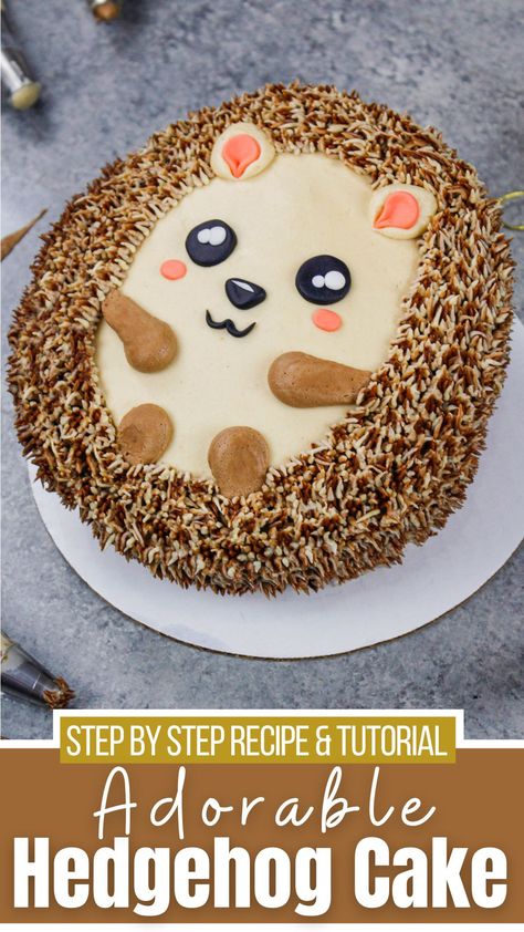 This hedgehog cake is just as delicious as it is adorable! It's made with moist chocolate cake and peanut butter and chocolate buttercream. Chocolate Peanut Butter Frosting, Hedgehog Cake, Hedgehog Birthday, Dirt Cake, Baking Cocoa, Animal Cakes, Gateaux Cake, Birthday Cake Recipe, Animal Cake