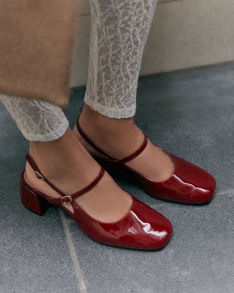 Red Patent Leather Shoes Outfit, Red Mary Jane Heels, Red Heels Outfit, Red Patent Leather Shoes, Metallic Boots, High Sandals, Mule Sneakers, Funky Shoes, Heels Outfits