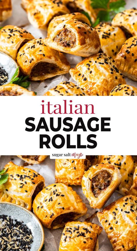 Italian Sausage Bites, Italian Sausage Bites Appetizers, Appetizer With Italian Sausage, Italian Sausage Appetizers For Party, Recipes Using Hot Italian Sausage, Italian Sausage Rolls, Appetizers That Freeze Well, Recipes With Hot Italian Sausage, Italian Sausage Appetizer Recipes