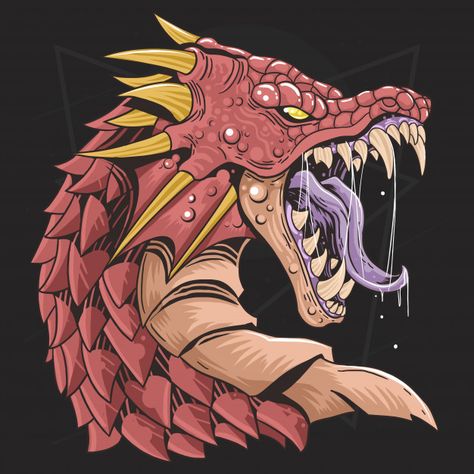 Dragon Head Design, Angry Dragon, Dragon Head Tattoo, Graphics Tee, Dragon Rouge, Dragon Face, Brain Art, Merch Design, Cartoon Dragon