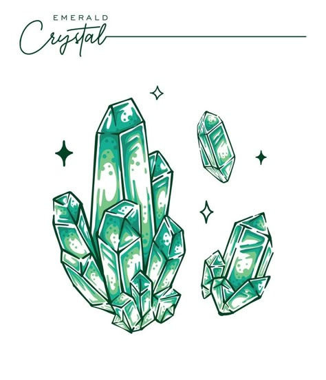 Emerald quartz collection hand drawn vector green crystal mineral gemstone illustration Emerald Green Tattoo, Emerald Illustration, Emerald Drawing, Esmeralda Art, Emerald Tattoo, Crystal Cartoon, Crystals Art Drawing, Crystal Illustration, Emerald Art