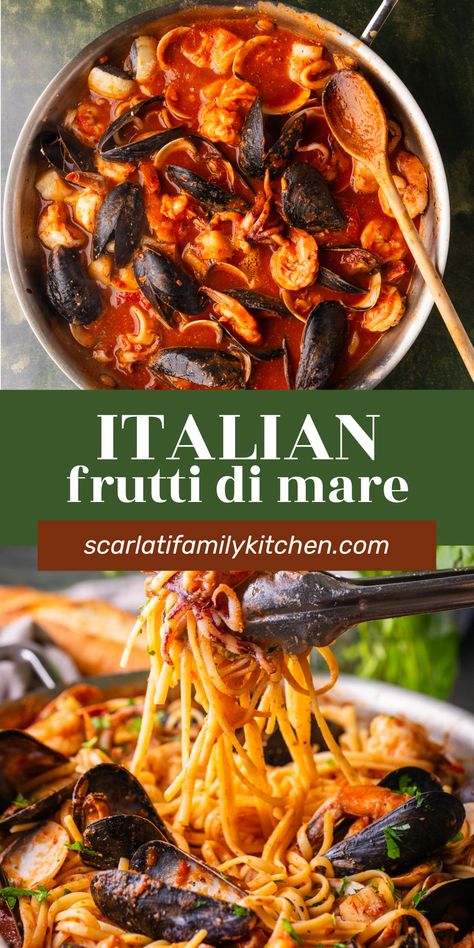 This linguine frutti mare recipe is a light and easy Italian seafood dish. Filled with all of the best seafood is a light tomato sauce. Olive Garden Seafood Brodetto Recipe, Red Sauce Seafood Pasta Recipes, Seafood Linguine Recipe Tomato, Spicy Seafood Pasta Recipes, Pasta And Scallop Recipes, Authentic Italian Seafood Pasta, Italian Seafood Dishes, Best Seafood Pasta Recipes, Italian Seafood Pasta Recipes