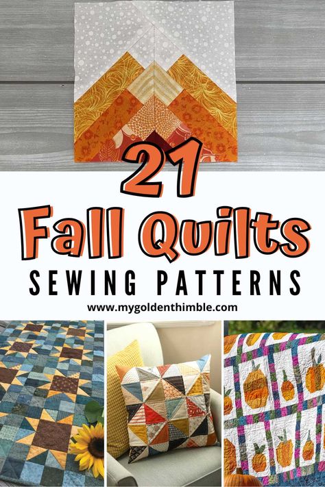 Pumpkin Quilt Block Pattern, Fall Quilt Blocks Free Pattern, Autumn Quilts Ideas, Fall Quilt Blocks, Fall Quilt Table Runner Patterns Free, Fall Sewing Crafts, Puff Quilt Pattern, Harvest Quilt, Pumpkin Quilt Pattern