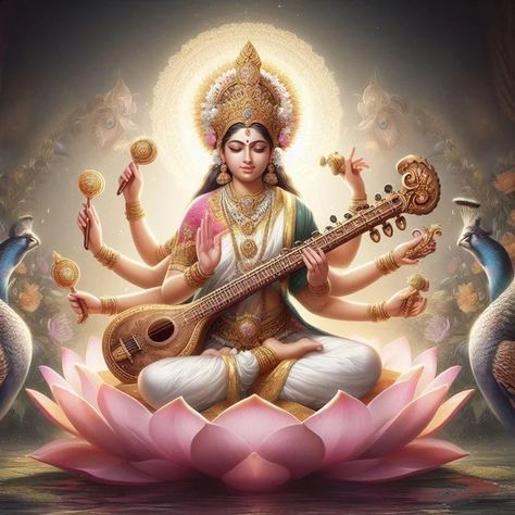 Devotional Drawings, Mata Saraswati, Saraswati Vandana, Ma Saraswati, Devi Saraswati, Saraswati Picture, Saraswati Painting, Hindu Statues Goddesses, Saraswati Idol