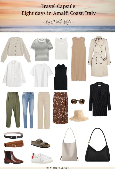 What to pack for a one-week trip to Italy? Pack with me a travel capsule wardrobe for a fall vacation in Amalfi Coast, Italy, including some Italian women's style tips. Italy Everyday Fashion, Clothes For Trip To Italy, Outfits For Italy March, Capsule Wardrobe 2023 Italy, Mediterranean Fall Fashion, Pack For Italy In September, Italy Carry On Packing List, Capsule Wardrobe For Italy In May, Outfits For Naples Italy