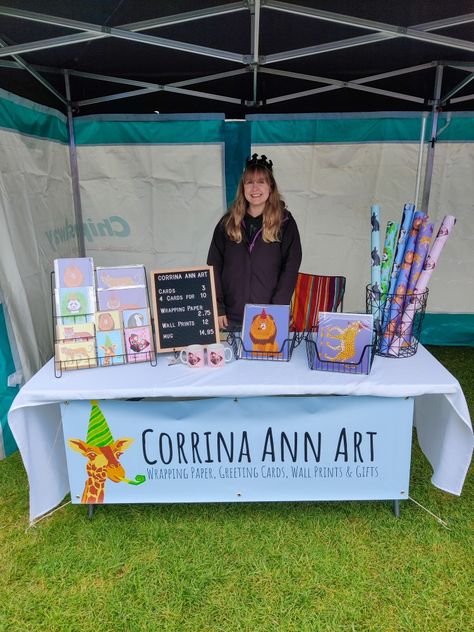 Corrina stood behind her market stall selling greeting cards, wrapping paper, wall art prints and gifts Craft Market Stall, Craft Stall Display, Art Stall, Stall Display, Meet The Maker, Craft Market, Paper Greeting, Craft Stalls, Fashion Skirts