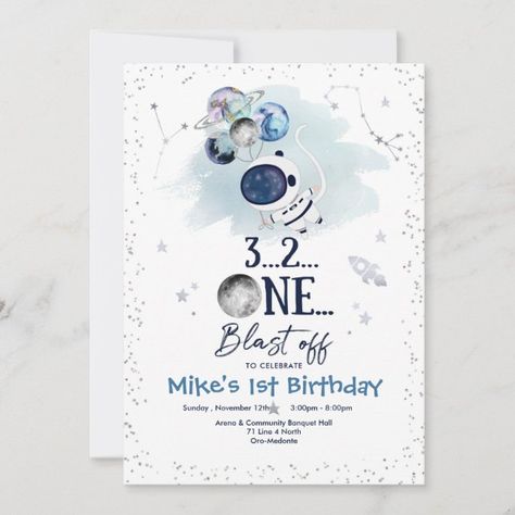 Outer Space Birthday Party Planet Astronaut Rocket Invitation | Zazzle Astronaut 1st Birthday Invitation, Astronaut Birthday Invite, Astronaut Party Invitations, Planet First Birthday, Outer Space Invitation Template, 1st Birthday Rocket Theme, Rocket First Birthday Party, Space Themed Invitations, Astraunaut Birthday Theme