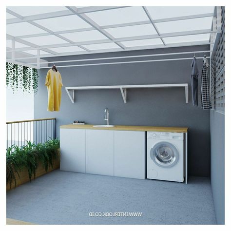 Backyard Laundry Room, Terrace Washing Machine Ideas, Laundry Room Semi Outdoor, Rooftop Laundry Area, Outdoor Laundry Area Patio, Backyard Laundry Area, Outdoor Laundry Room Ideas Patio, Outdoor Laundry Area, Small Space Cabinet