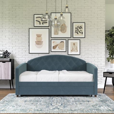 Metal Daybed With Trundle, Full Daybed, Full Size Daybed, Crochet Lamp, Twin Daybed With Trundle, Metal Daybed, Diamond Tufting, Queer Eye, Upholstered Daybed