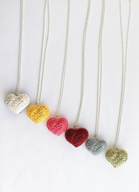 <3 Crocheted Heart, Crochet Hearts, Pretty Heart, Brownie Points, Crochet Jewellery, Crochet Heart, Cute Necklace, Love Crochet, Crochet Jewelry