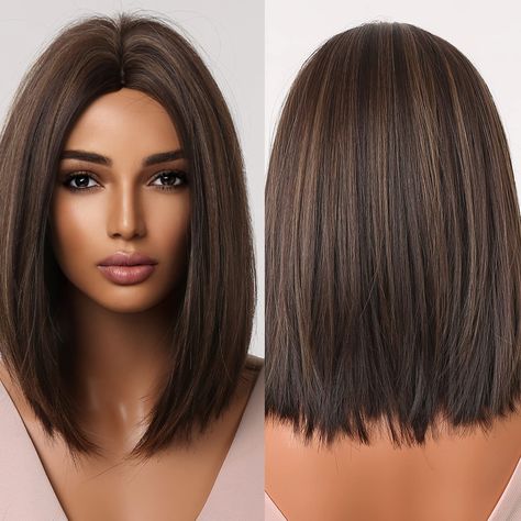 Longbob Hair, Natural Hair Wigs, Long Bob Hairstyles, Brown Blonde Hair, Middle Part, Wigs For Women, Dark Brown Hair, Long Bob, Bob Wigs