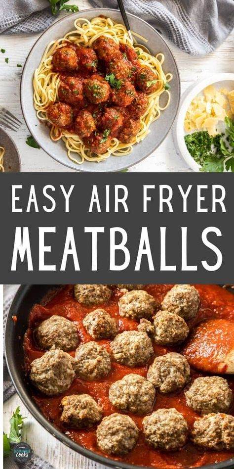 These juicy Air Fryer Meatballs are so easy to make and are packed with tons of flavor. Baked, not fried, they are perfect for fast dinners and cook in only 10 minutes! No air fryer? You’ll also find oven-baking methods in the post. Air Fryer Meatballs Recipe, Air Fryer Meatballs, Superbowl Food Appetizers, Air Fryer Meals, Juicy Meatballs, The Best Air Fryer, Beef And Pork, Meatball Recipes Easy, The Cookie Rookie