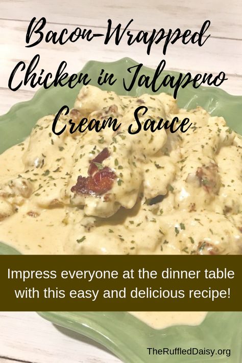 Jalapeno Cream Sauce Recipe, Jalapeno Cream Sauce, Basil Mozzarella, Cream Sauce For Chicken, Jalapeno Recipes, Wrapped Chicken, Italian Recipe, Bacon Wrapped Chicken, Sauce For Chicken