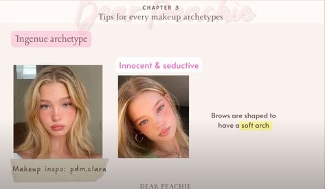 Ingenue Makeup Archetype, Makeup Archetypes, Ingenue Archetype, Dear Peachy, Ingenue Makeup, Angelic Makeup, 3b 3c Hair, Ingenue Essence, Seductive Makeup