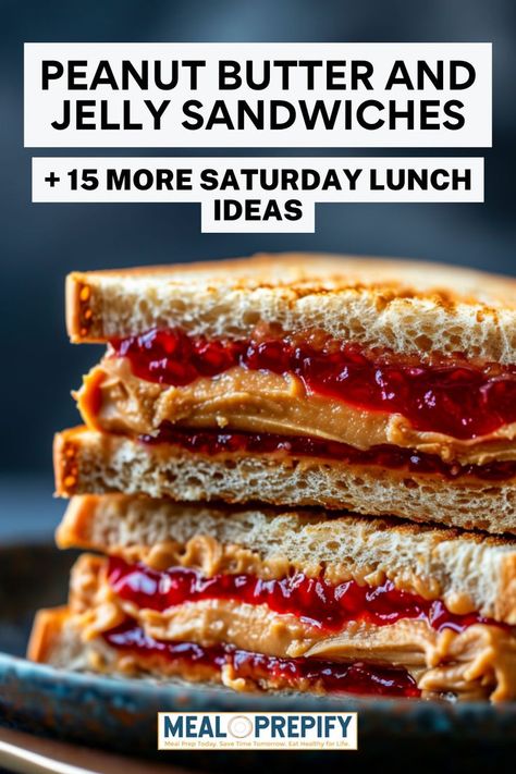 Peanut butter and jelly sandwiches, arranged neatly for a simple and comforting Saturday lunch option. Easy Family Lunches, Simple Lunches At Home, Lunch Ideas For Breastfeeding Moms, Pb J Sandwiches Ideas, Saturday Lunch Ideas, Lunch Ideas Simple, Family Lunches, Simple Easy Recipes, Saturday Lunch