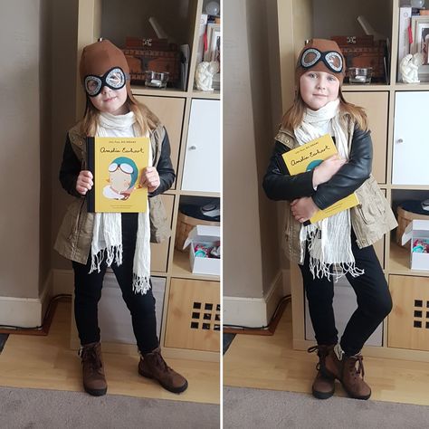 World Book Day - Amelia Earhart costume Travel Theme Fancy Dress, Ella Diaries Book Week Costume, Amelia Airhart Costume, Amelia Airhart Costume Diy, History Fancy Dress Kids, Amelia Earhart Costume Diy, Explorer Dress Up Kids, Amelia Earhart Costume Kids, Idiom Costumes For School