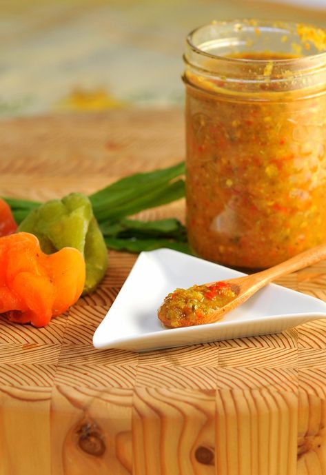 Trini Pepper Sauce Caribbean Pepper Sauce Recipe, Caribbean Marinade, Bff Party, Ginger Bug, Knit Vest Pattern Free, Pepper Sauce Recipe, Trinidad Recipes, Alien Crafts, Curry Goat