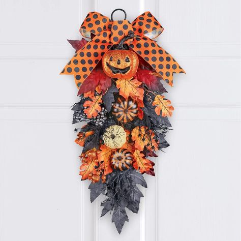 Halloween Glitter Pumpkin Swag Decoration | Collections Etc. Glitter Pumpkins, Swag Wreath, Orange Bows, Rose Garland, Floral Swag, Collections Etc, Halloween Theme, Halloween Festival, Halloween Pumpkin