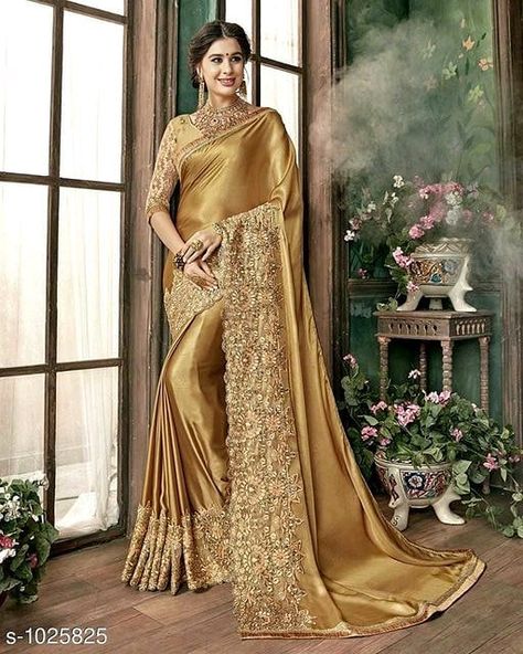 How To Wear A Heavy Saree - 10 Best Styling Tips & Ideas Bollywood Designer Sarees, Golden Saree, Indian Sari Dress, Sari Dress, Satin Saree, Saree Design, Party Wear Saree, Elegant Saree, Wedding Sarees