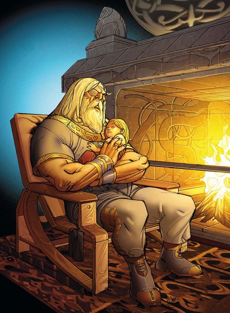 Odin the Allfather and baby Thor, art by Pasqual Ferry. Odin Comics, Thor Artwork, Odin Allfather, Odin Norse Mythology, Thor Art, Female Thor, Odin And Thor, Thor Comic, Warrior Concept Art